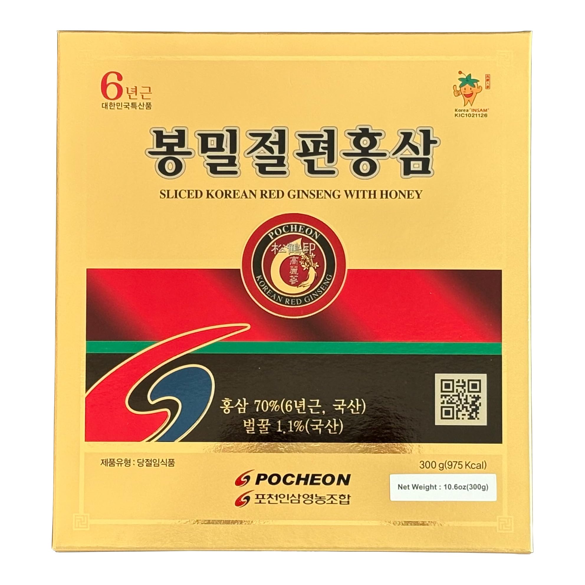 POCHEON KOREAN RED GINSENG 300g(10.6oz) 6Years Sliced Panax Roots with Honey, Saponin