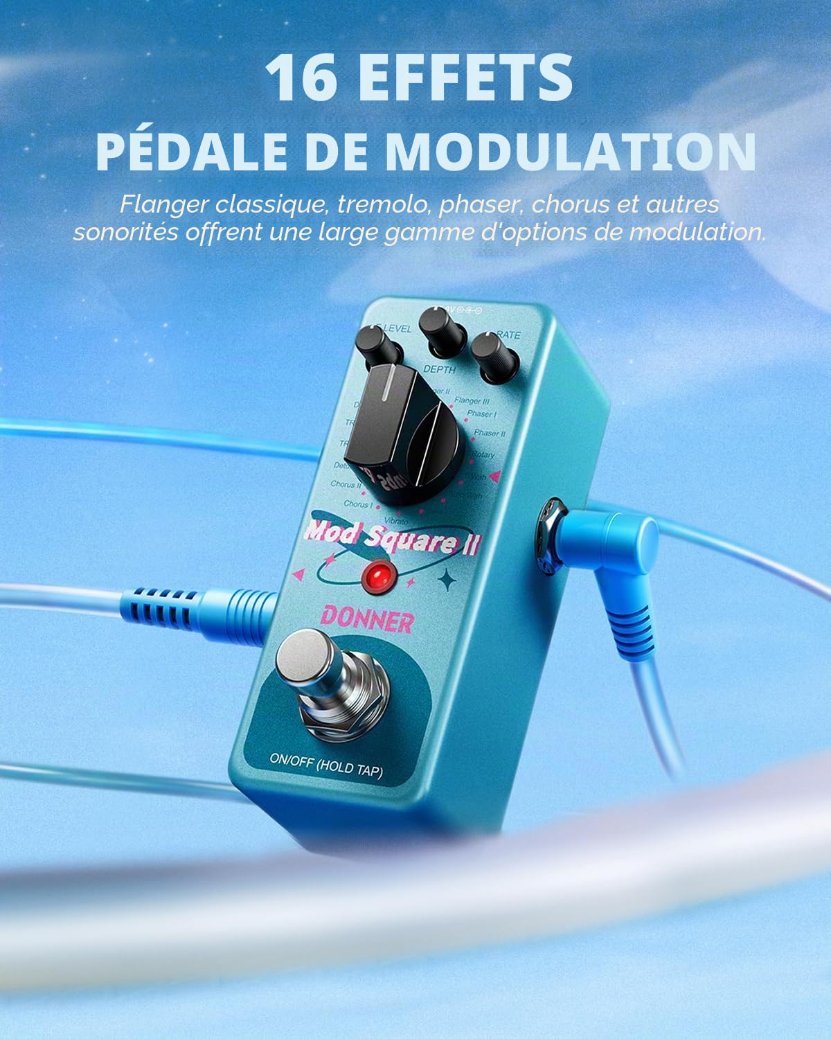 Donner Modulation Pedal - Mod Square Ⅱ 16 Effects Chorus Phaser Tremolo Flanger Rotary Vibrato 16 Modulation Modes, True Bypass