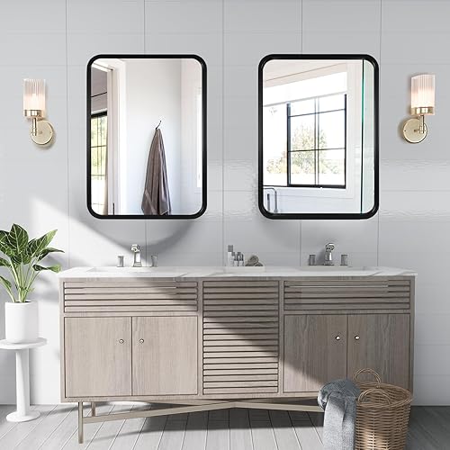 Miniatura 2 de WallBeyond Espejo de madera de 18 x 24 pulgadas para baño, espejo de pared con marco de madera, espejo rectangular montado en la pared para tocador