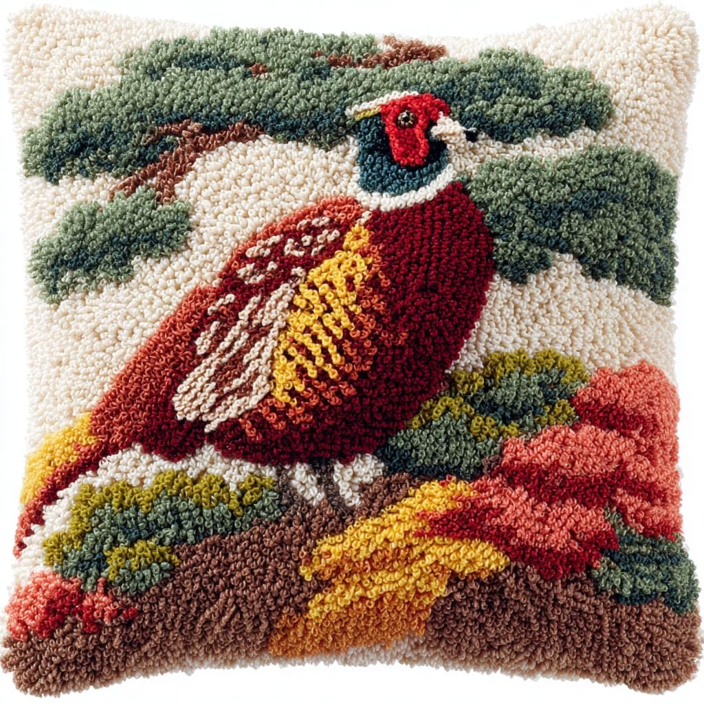 Wallustrioaw Latch Hook Cushions-H Latch Hook Cushion Kits 43X43cm,Animal Pheasant