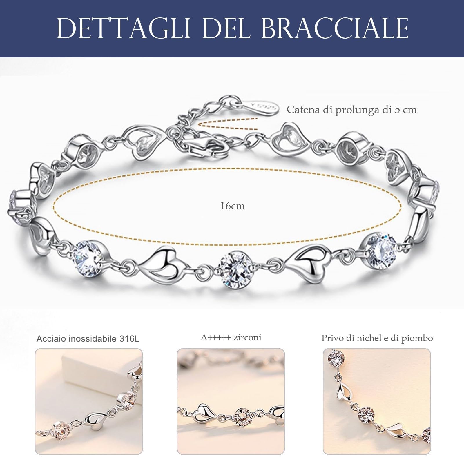 VGWON Braccialetto a cuore in argento sterling 925 per donne ragazze - Regali di compleanno e Natale per lei - Viene fornito con una scatola regalo e una cartolina di auguri
