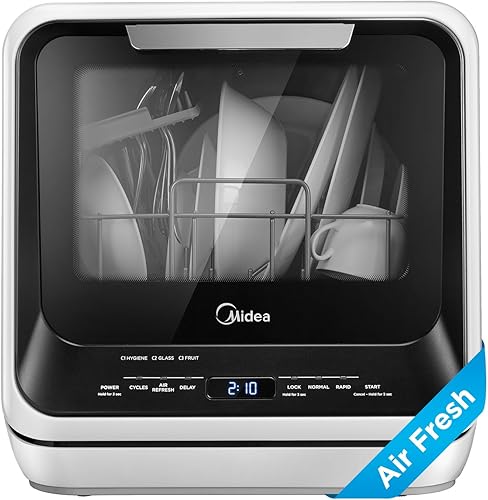 Midea MDC17P0ABB - Mini tanque de agua incorporado para encimera portátil de 5 litros, no necesita conexión, 6 programas, rociador doble de 360°,