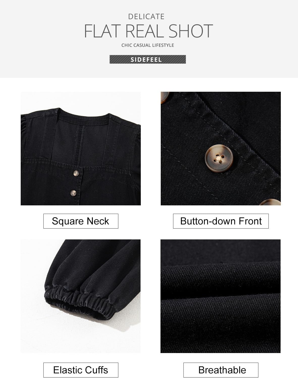 Sidefeel Women's Spring Outfit Denim Dress 3/4 Sleeve Loose Fit Square Neck Summer Jean Dresses with Pockets - Image 6