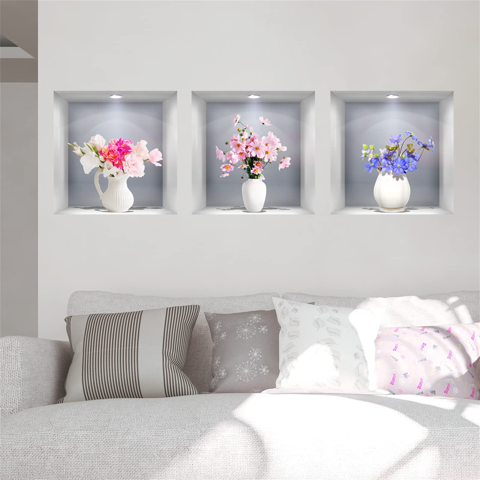 Sticker mural 3D vase blanc décoration amovible chambre et salon