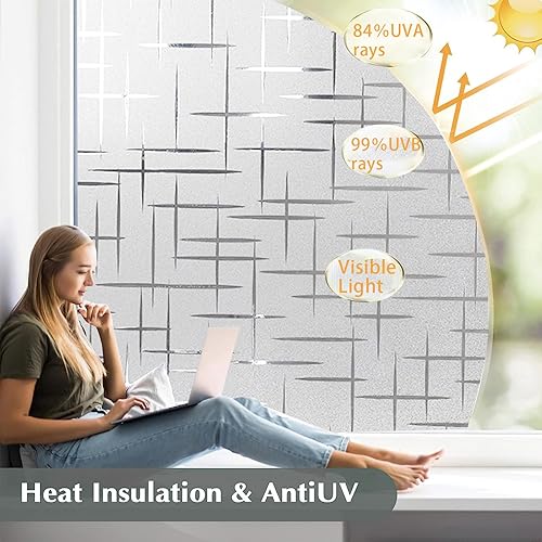 Miniatura 2 de Película de privacidad para ventana, calcomanía decorativa extraíble de vidrio, vinilo 3D con bloqueo solar y UV, calcomanías para ventanas de