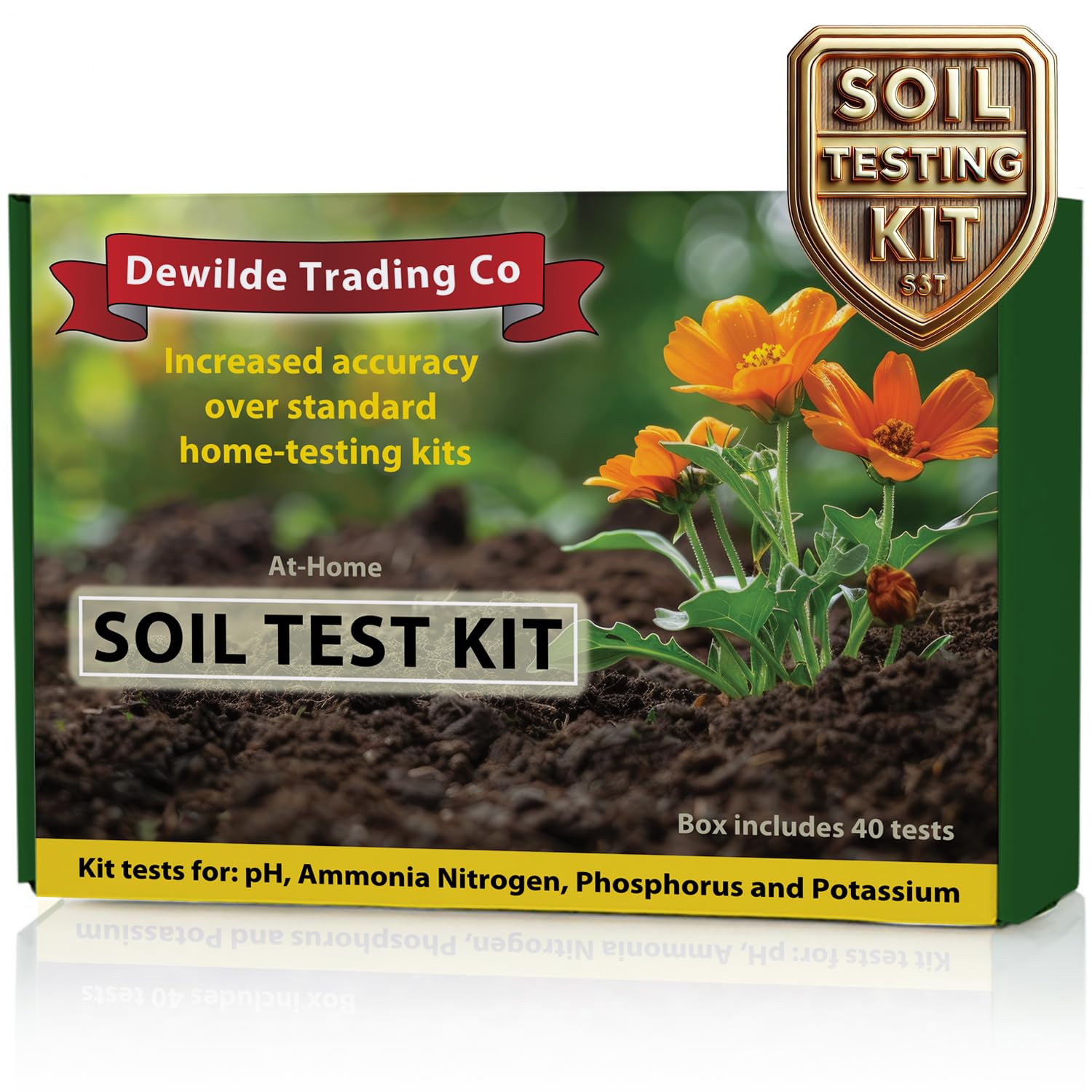 Premium Soil Test Kit: 40 Complete Tests for Lawns, Gardens, and Vegetables. Tests for Ammonia Nitrogen, pH, Phosphorus, and Potassium.