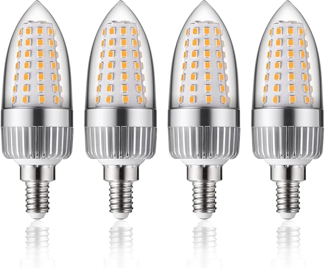 E12 LED Candelabra Bulb, 12W LED Candle Bulbs,100-Watt Light Bulbs Equivalent, Warm White 3000K Chandelier Bulbs, E12 Candelabra Base, 85V-265V, 1200Lumens, Non-Dimmable (4 Pack)