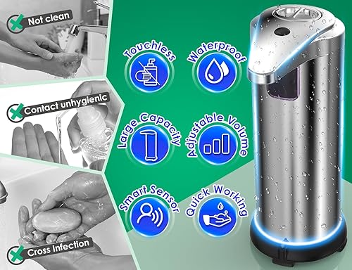 Miniatura 4 de Dispensador automático de jabón, dispensador de jabón para platos sin contacto de 9.5 onzas con base impermeable, 3 dispensador de jabón de manos de