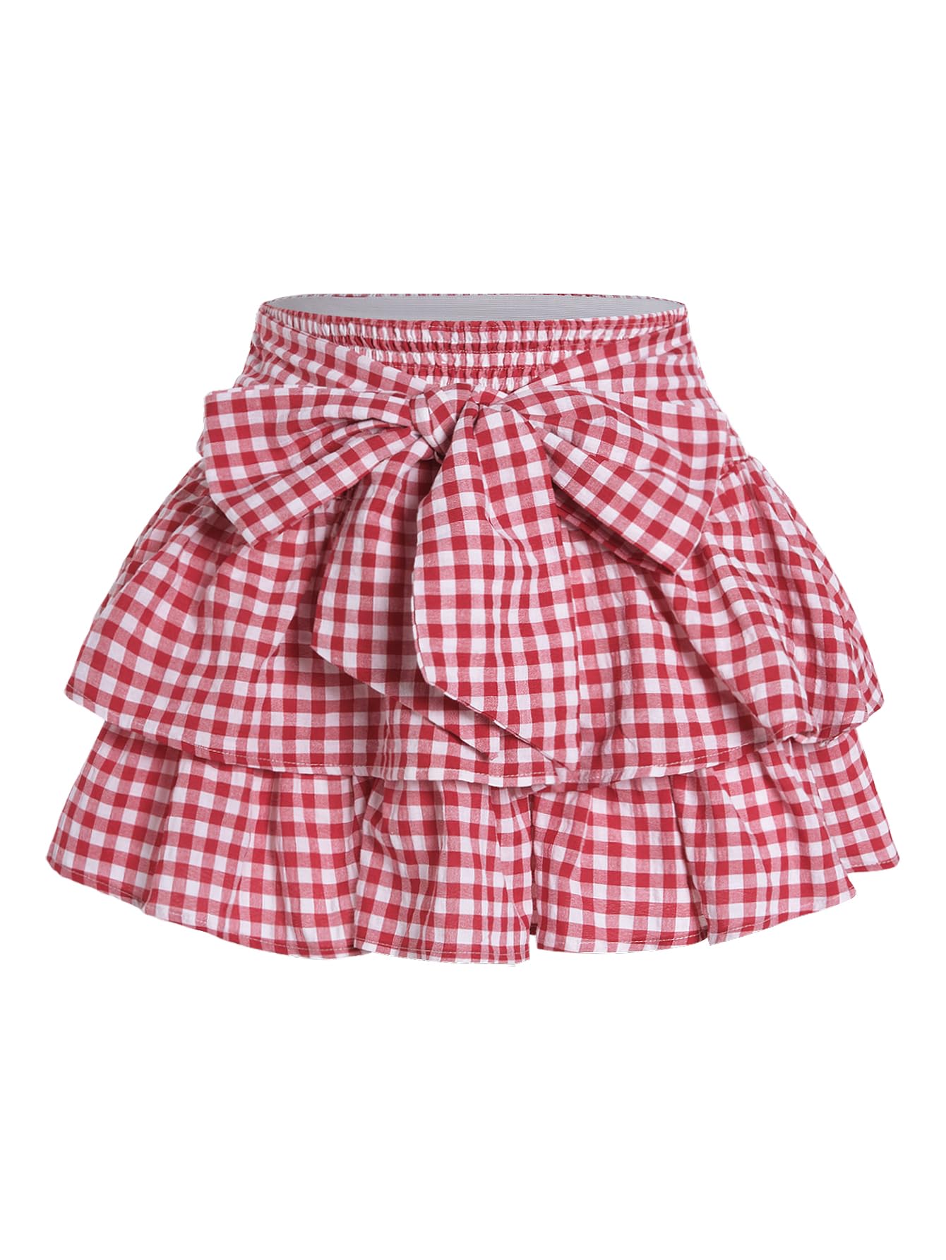 BEAUDRM Bow Front Shirred Waist Mini Skirt