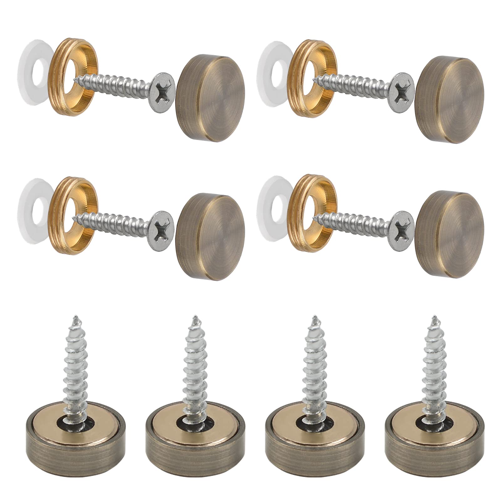 INCREWAY 8PCS Mirror Screws, 18mm Decorative Mirror Nail Brass Cap Cover Nails Easy Install Brass Washer Caps Fasteners Nails for Bathroom Mirrors Panels