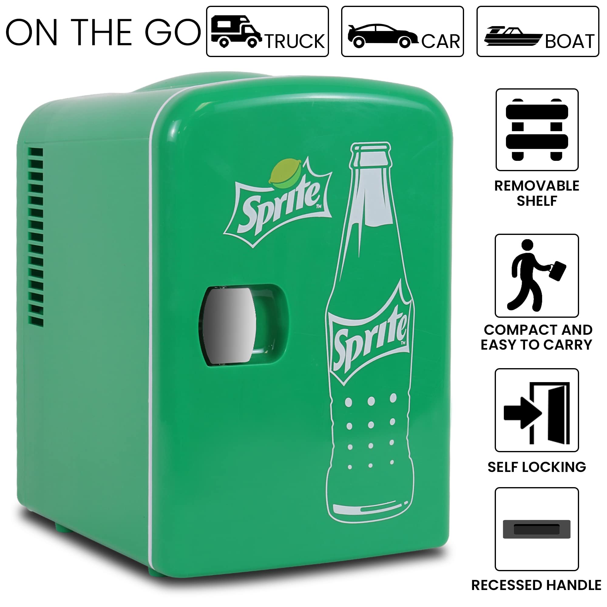 Sprite Mini Fridge - 4 Liter / 6 Can Latas Refrigerator for Bedroom Cosmetics Office Portable Table Top Beverage Cooler 12V 110V Refrigerador Nevera for Drinks Soda Wine Car Dorm Outdoor Patio-Green