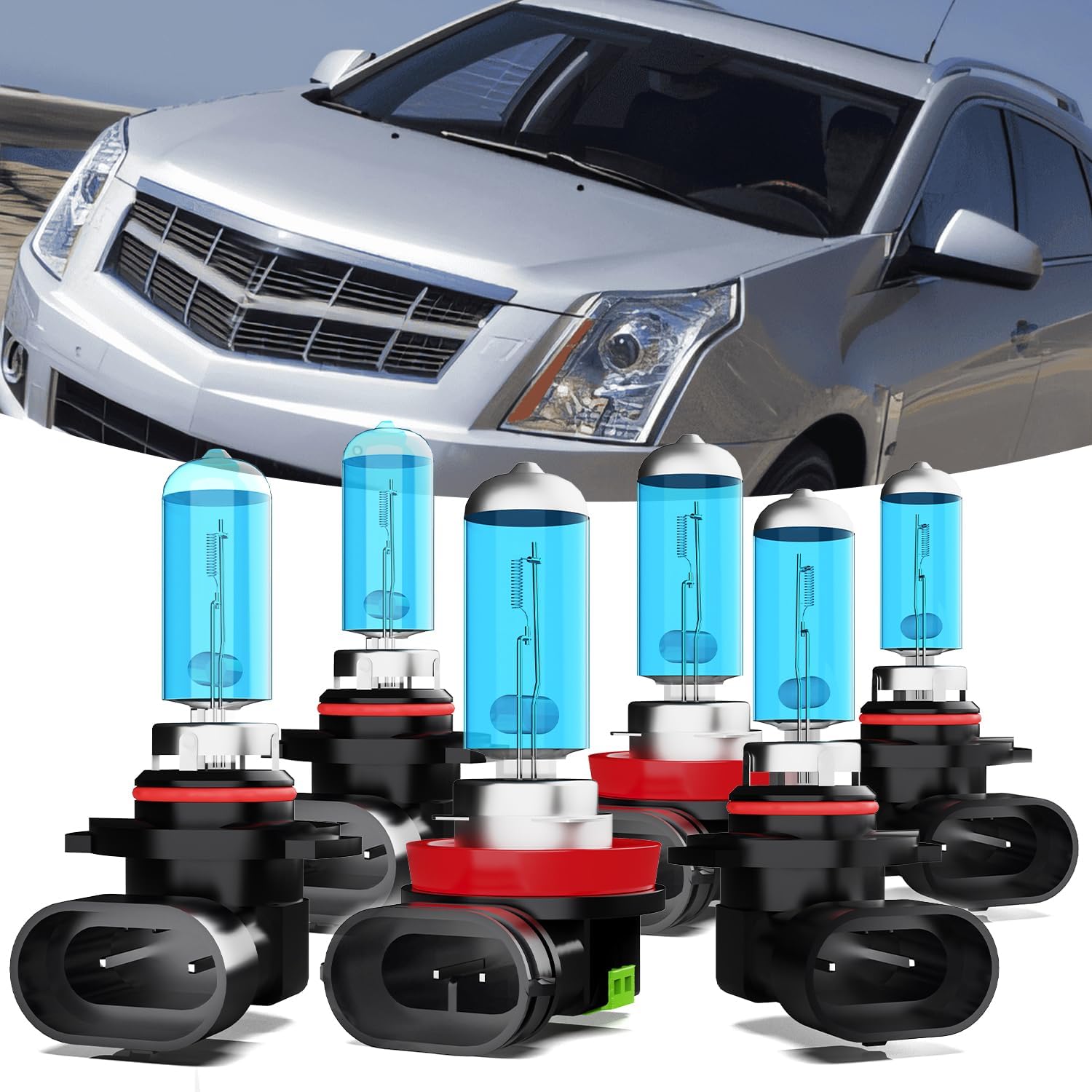 Headlights Fit For Cadillac SRX 2010-2016 Halogen Headlight Bulbs,9005/HB3/H10 High Beam+ H11/H8/H9 Low Beam+ 9006 Fog Light Combo,Plug And Play,Pack of 6 (Cadillac SRX 2010-2016)