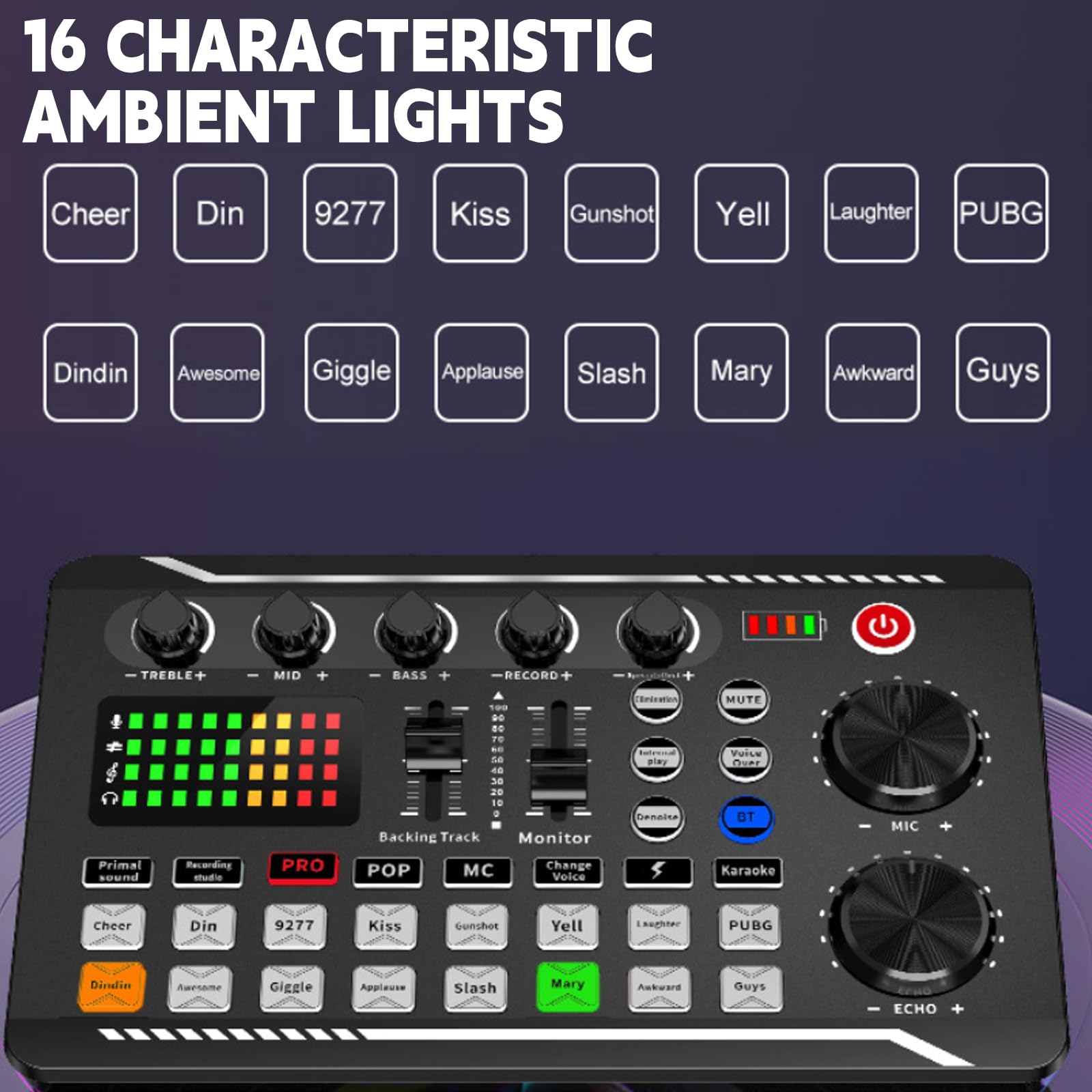 Live Sound Card Audio Mixer, F998 Live Soundkarte Audio Interface mit DJ Mixer Effekte, Soundffekte, Voice Changer, Bluetooth Audio Mixer für YouTube Streaming KTV Aufnahmen Gaming