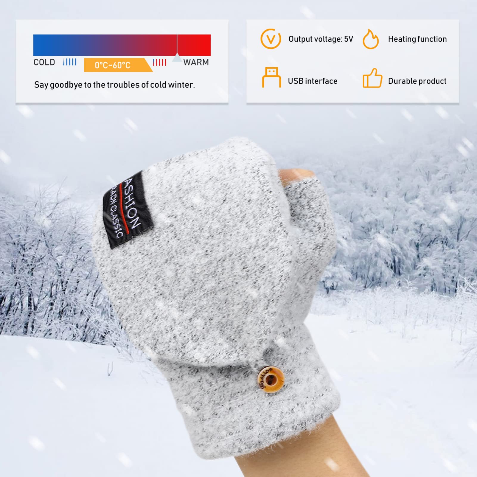 ABOOFAN 3 Paare Handschuhe Fingerlos Beheizt Heizhandschuh Beheizter Fäustling Usb-betriebene Heizung Calentadores Para Hombre Polyester (polyesterfaser) Mann Draussen Handwärmer