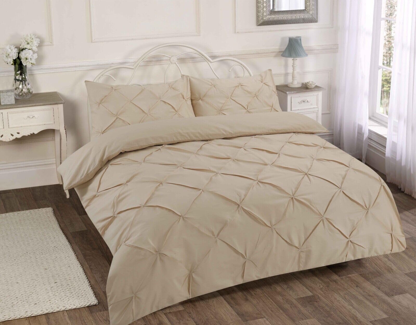 Brit House Pollycotton Pintuck Duvet Cover Set Quilt Cover Bedding Soft Smooth Breathable Antiallergy Diamond Pleated Alexander Premium quality Bed Covers Set With Pillowcases (Lattee, King)