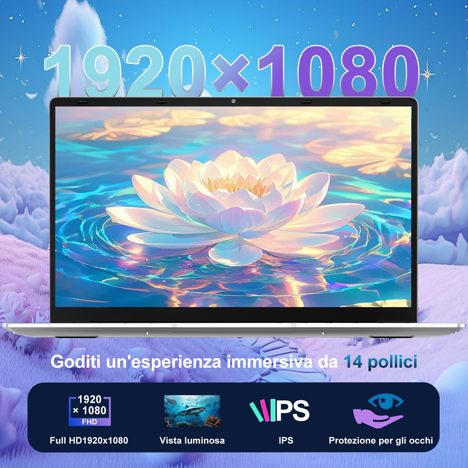bvate PC Portatile 14 Pollici Computer Portatile 8GB RAM 256GB SSD RPM 600 Notebook Celeron Fino a 2.8Ghz Laptop Win 11 con Mouse Wireless & Adesivi per Tastiera Italiana-Sliver