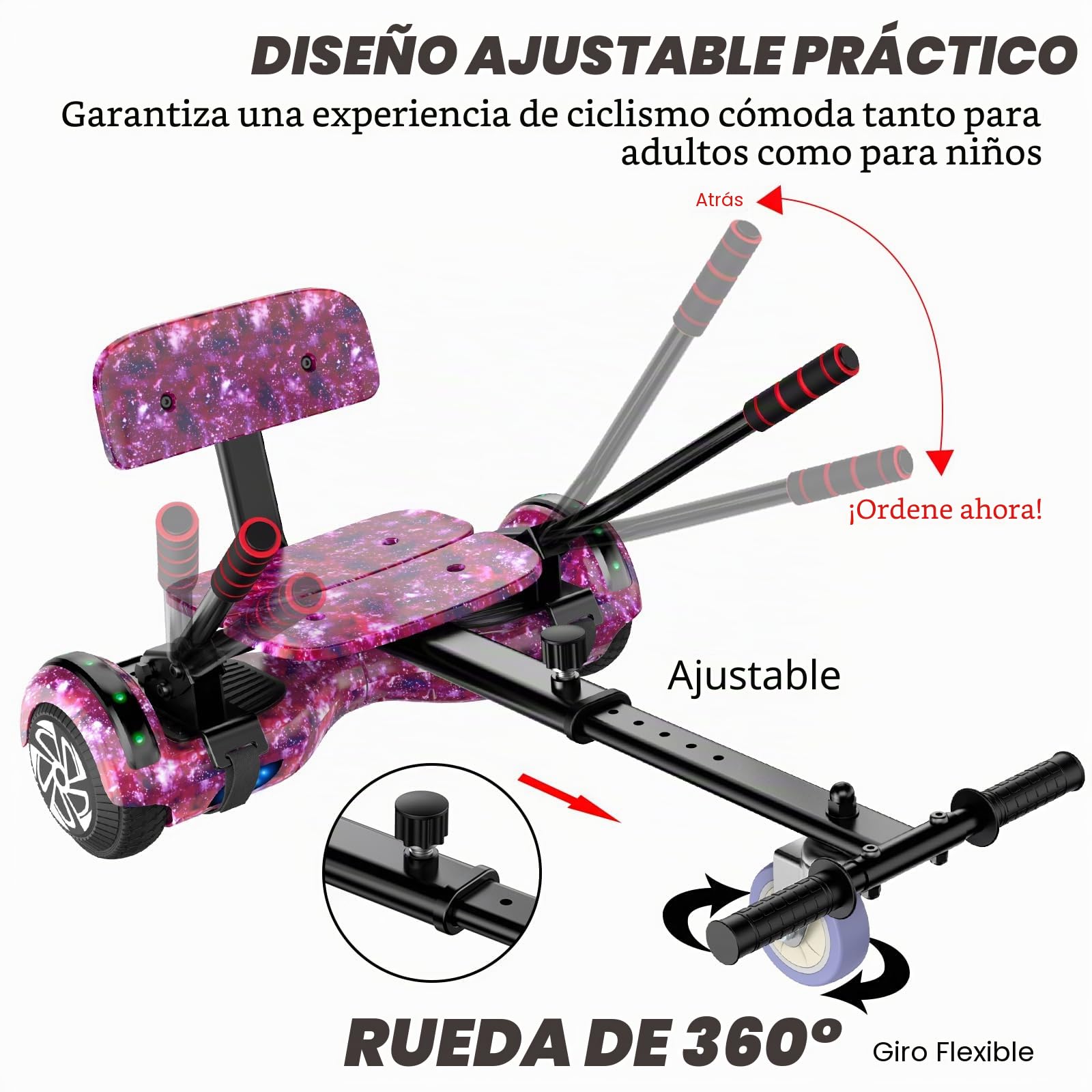 SISIGAD Hoverboards de 6.5 pulgadas con hoverkart, Bluetooth y luces LED, regalo ideal para niños