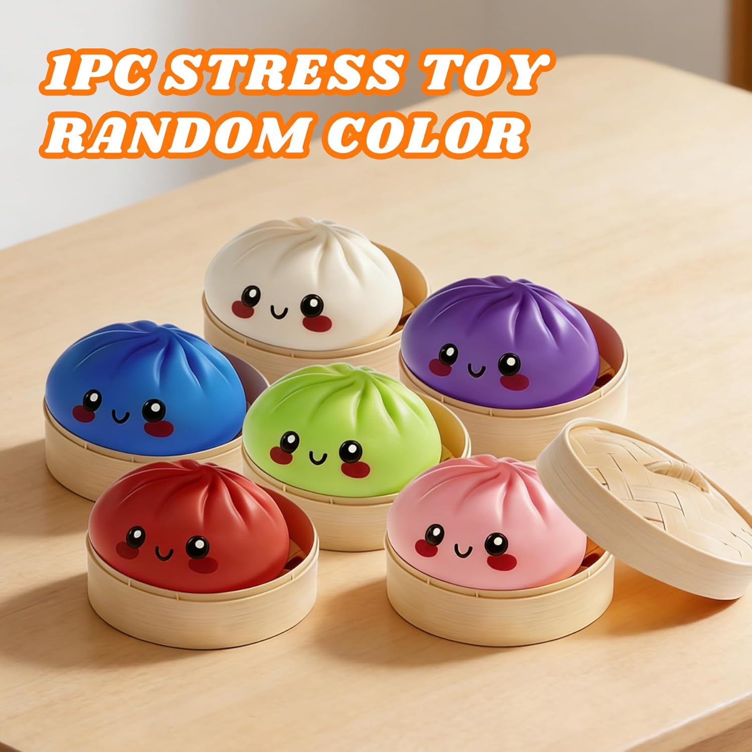 Dumpling Squishy, 3.4 Inch Squishy Dumpling Mystery Box, Colorful Dumpling Stress Balls Fidget Sensory Toy, Easter Basket Stuffers with Food Steamer Stretchy Desk Toys (1 Pack)