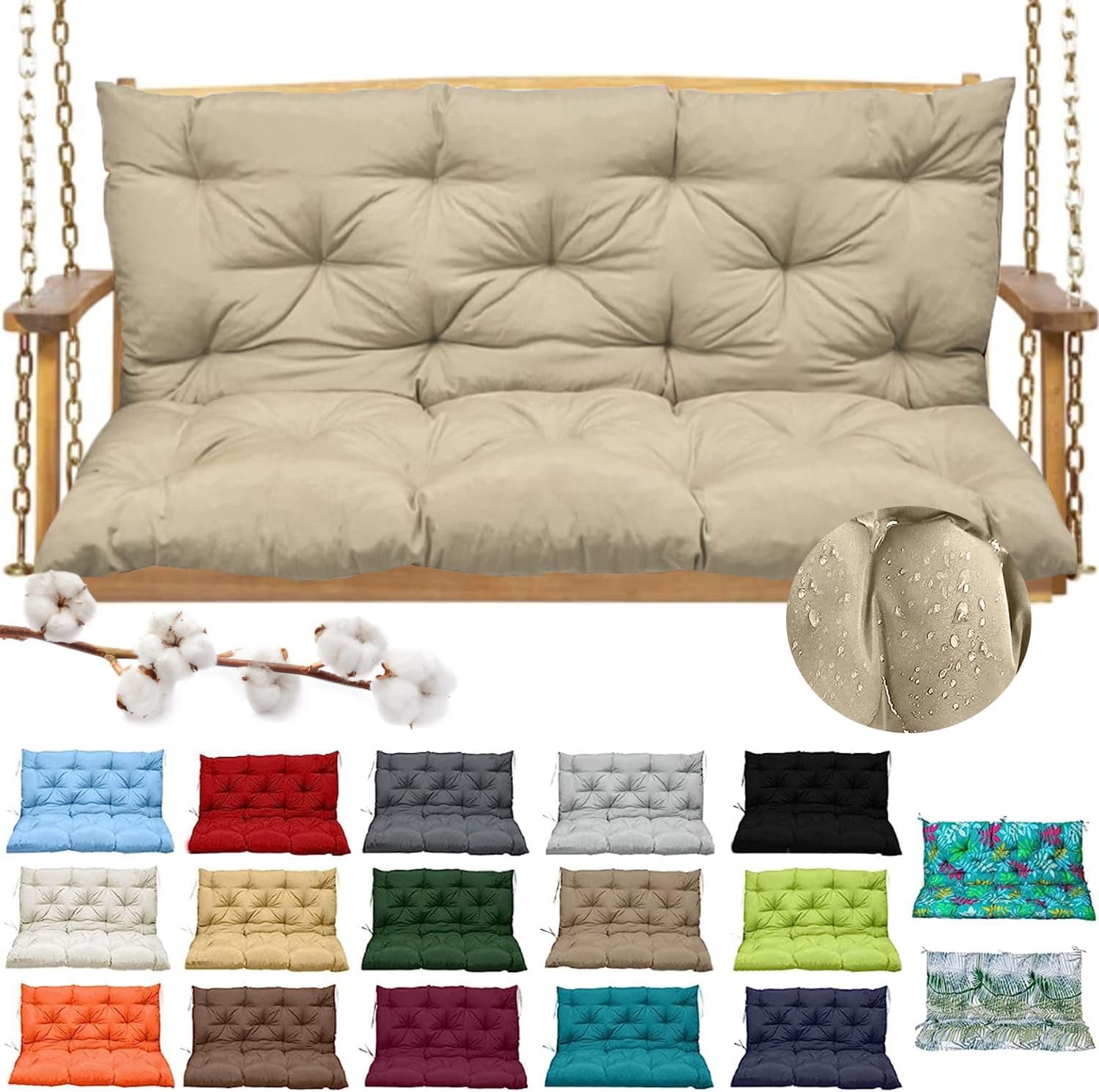 FRVKBFL Swing Replacement Cushions, Swing Cushions 3 Seater