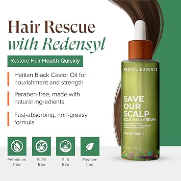Kreyol Essence - Save Our Scalp Serum (S.O.S Serum) - Redensyl + Haitian Black Castor oil, Fuller Looking Hair, Cold Pressed Castor Oil, Natural Ingredients 1.7 oz