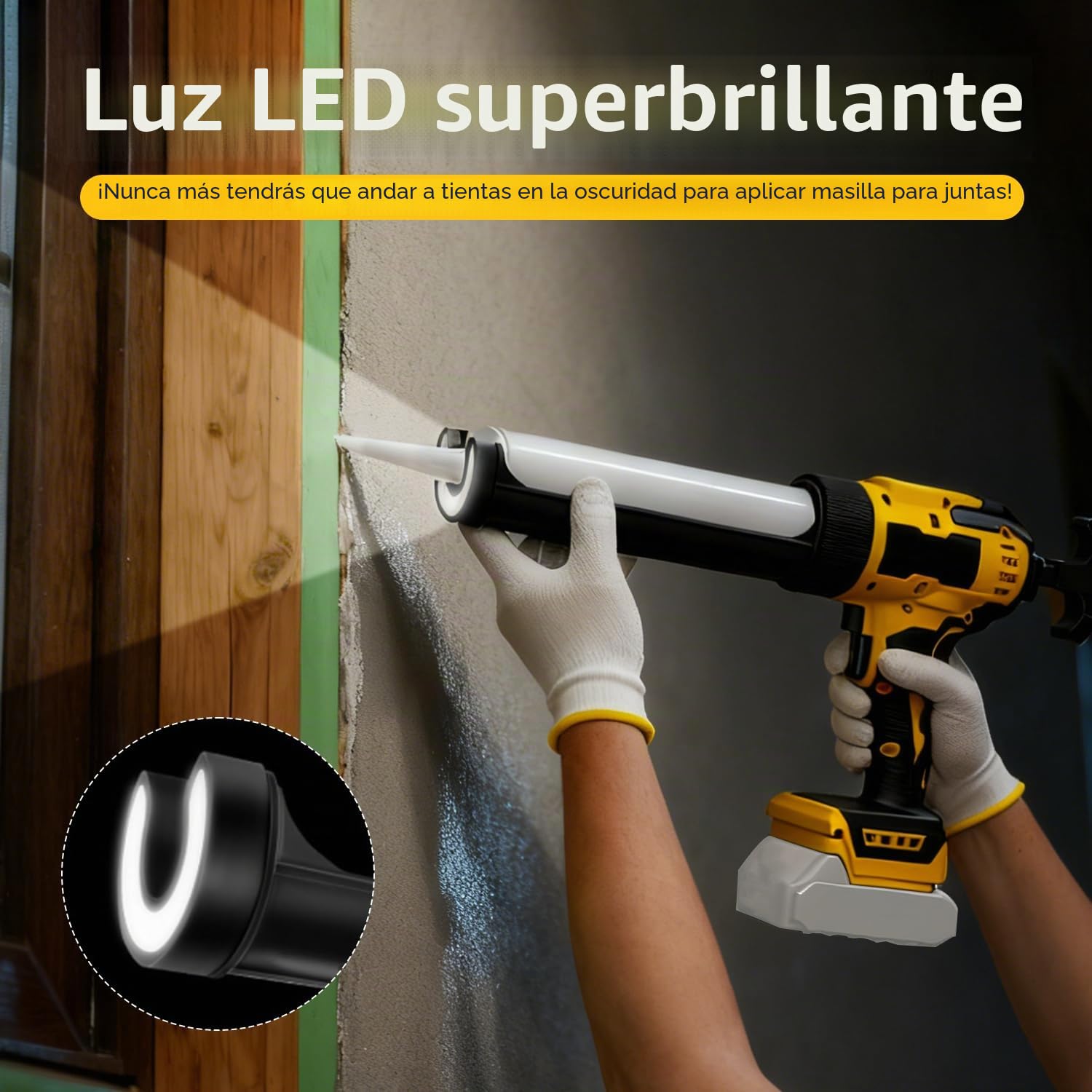 Pistola de cartuchos de batería compatible con batería Dewalt de 20 V, pistola de calafateo eléctrica con luz LED y velocidades ajustables, batería de pistola de silicona para cartuchos de 300 ml (sin