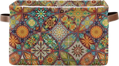 Cesta de almacenamiento con diseño étnico bohemio y floral de mandala grande, caja de almacenamiento plegable para juguetes, organizador de ropa