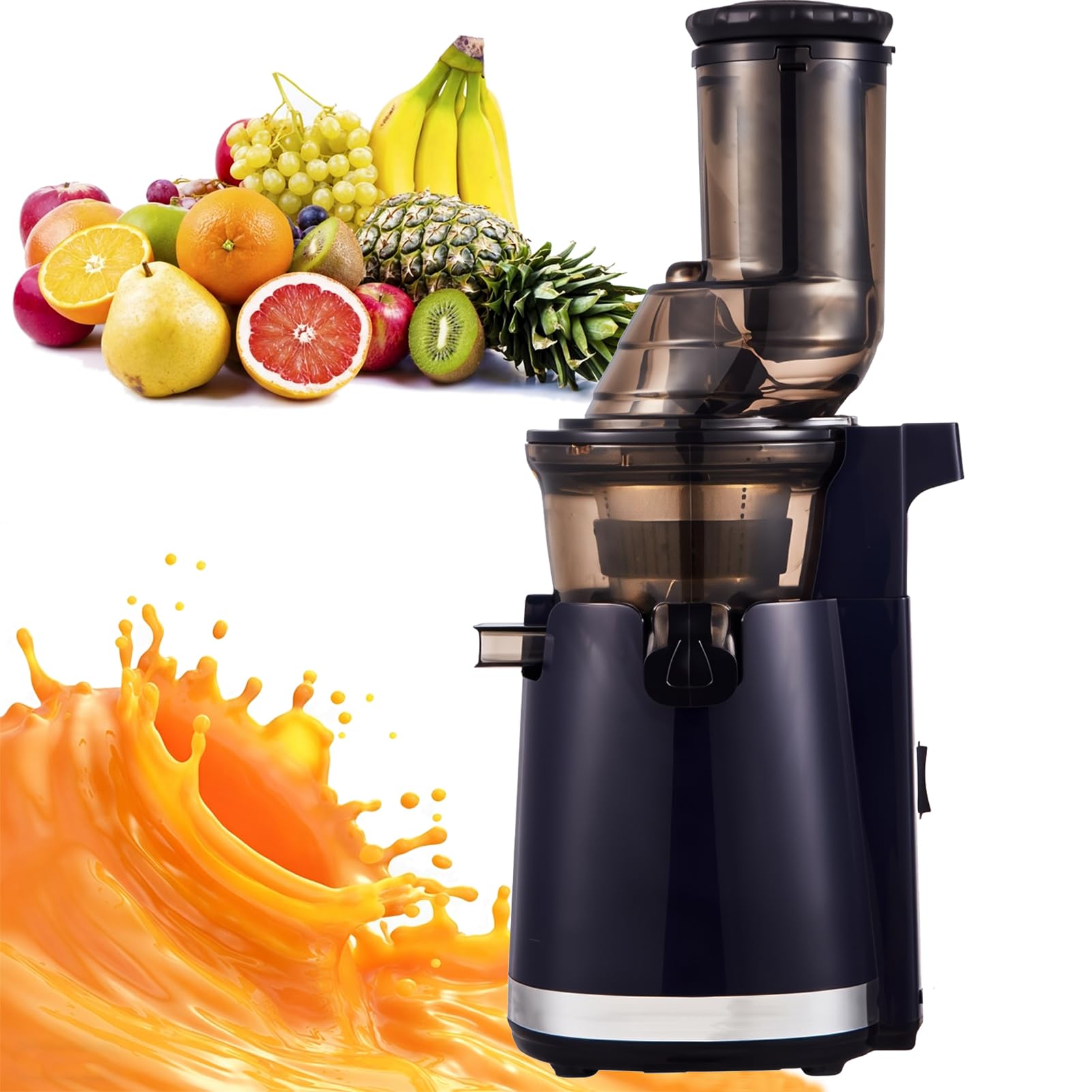 FHRKA 250W Cold Press Juicer, 52RPM Electric Orange Squeezer with 82MM Feeding Chute & Forward/Reverse, Automatic Pulp Separation