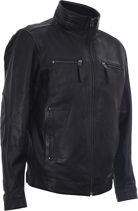 Men's Black Brando Leather Moto Biker Jacket