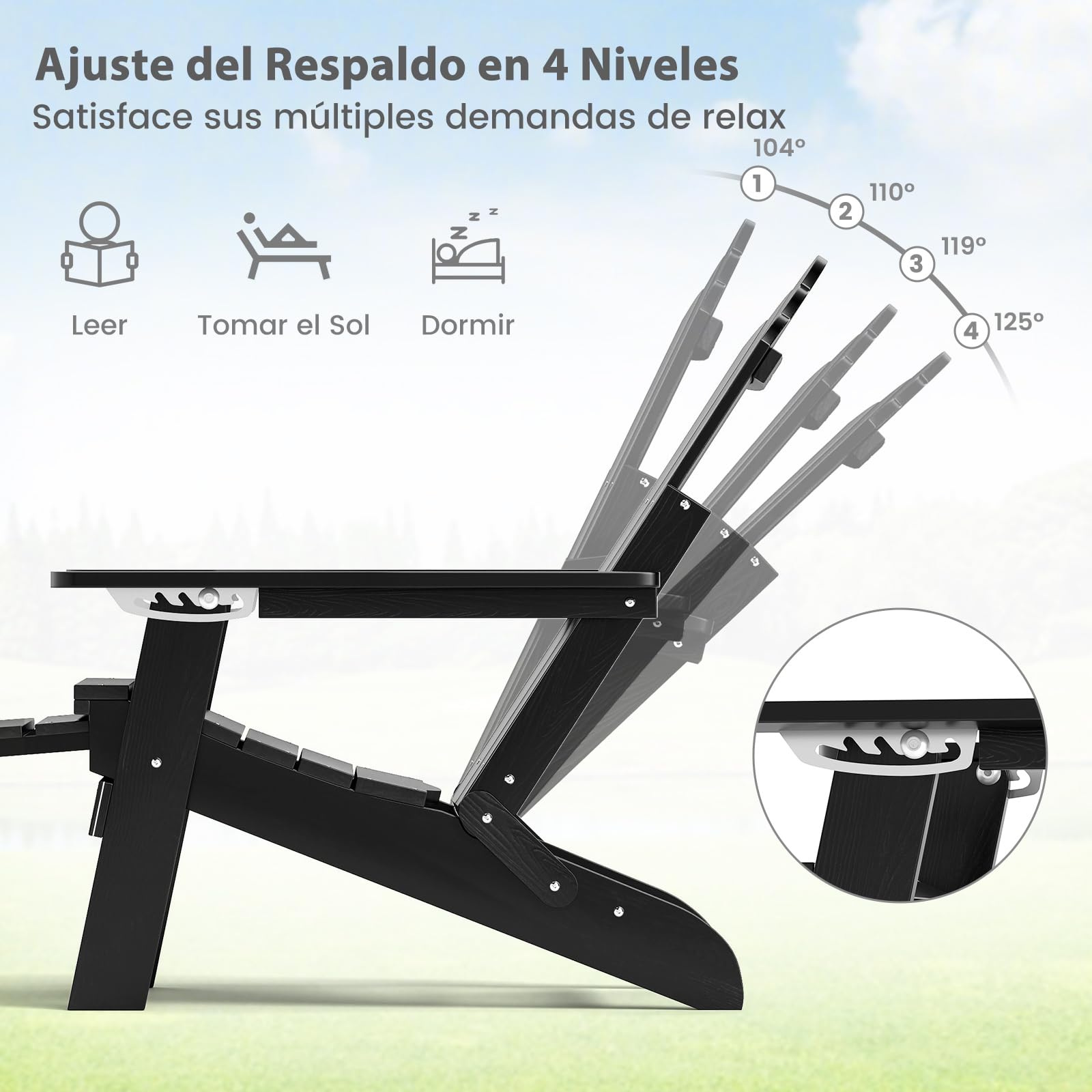 GOPLUS Silla Adirondack Ajustable, Tumbona Plegable de 4 Posiciones con Escabel Retráctil, Silla de Hips para Todo Clima con Portavasos, Tumbona Jardín Exterior de Listones para Terraza Piscina Patio