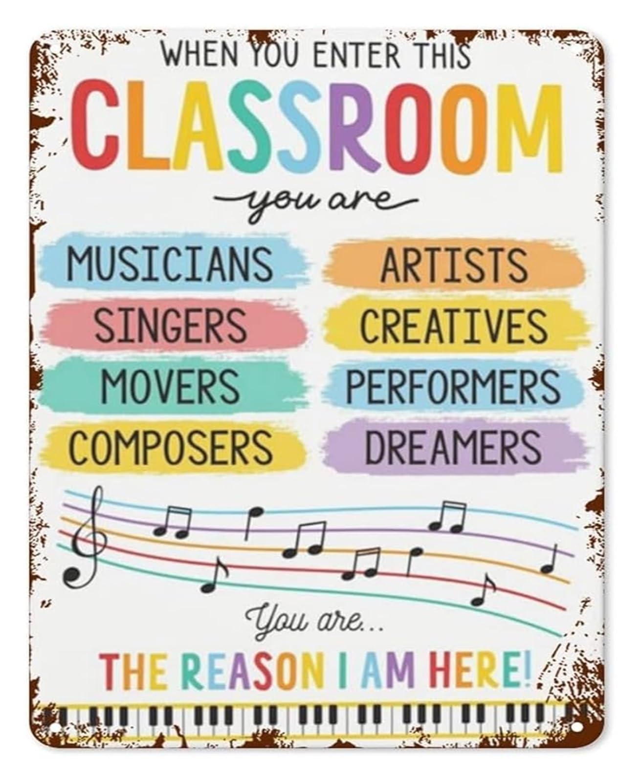 NWPNLXEA Band Room Rules Sign Vintage Metal Tin Plaque Music Classroom Wall Decor for Elementary School Teacher 8 X 12 in
