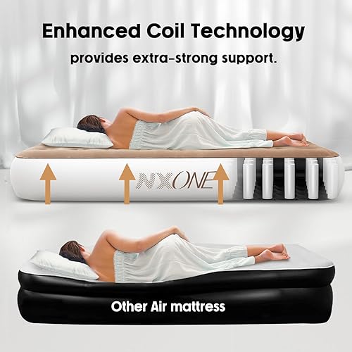 Miniatura 3 de NXONE Colchón de aire, colchón inflable individual de lujo, doble inflado, colchón de aire individual con bomba eléctrica integrada, cama de
