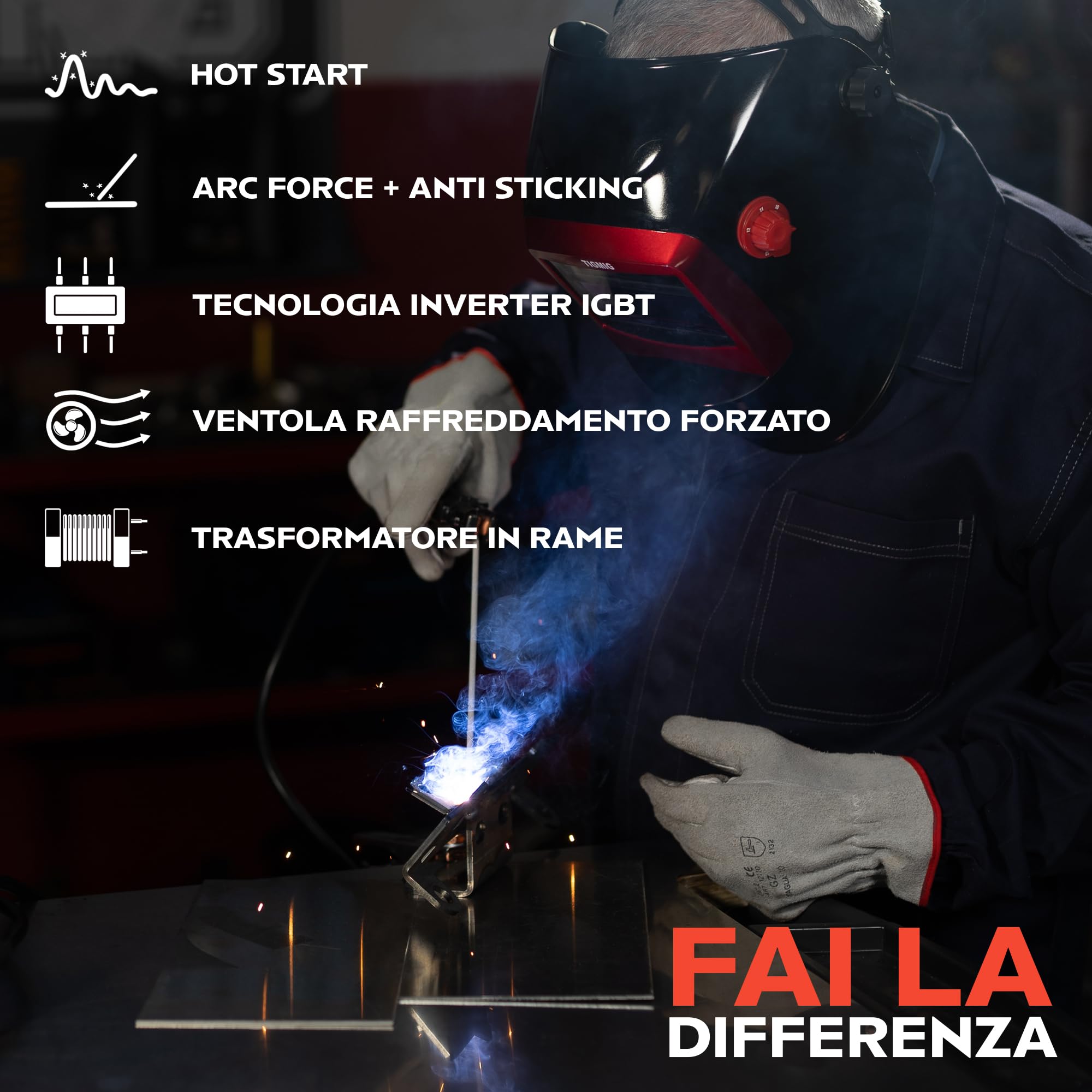 TIGMIG Saldatrice Inverter MMA (Elettrodo), Fino a 160 A, Modello TM170PVC, Con Funzione LIFT TIG, Con Valigetta In PVC Per Trasporto, Accessori Inclusi, Garanzia e Assistenza ITALIA