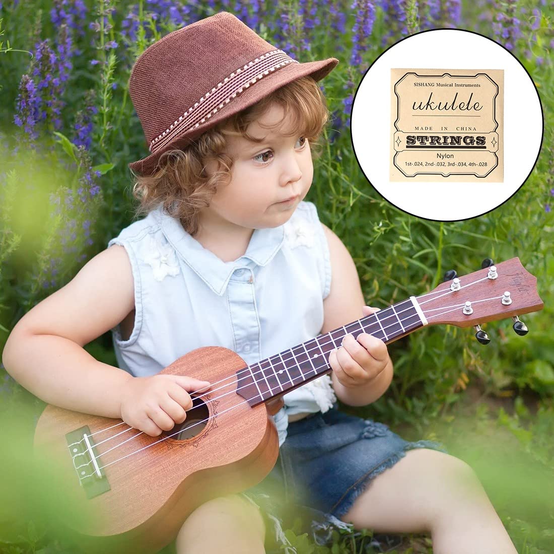 6 piezas Incluye 2 juegos de cuerdas de nailon para ukelele Soprano Barítono Concierto Cuerdas blancas para soprano (21") / Concierto (23") / Tenor (26") y 4 celuloide