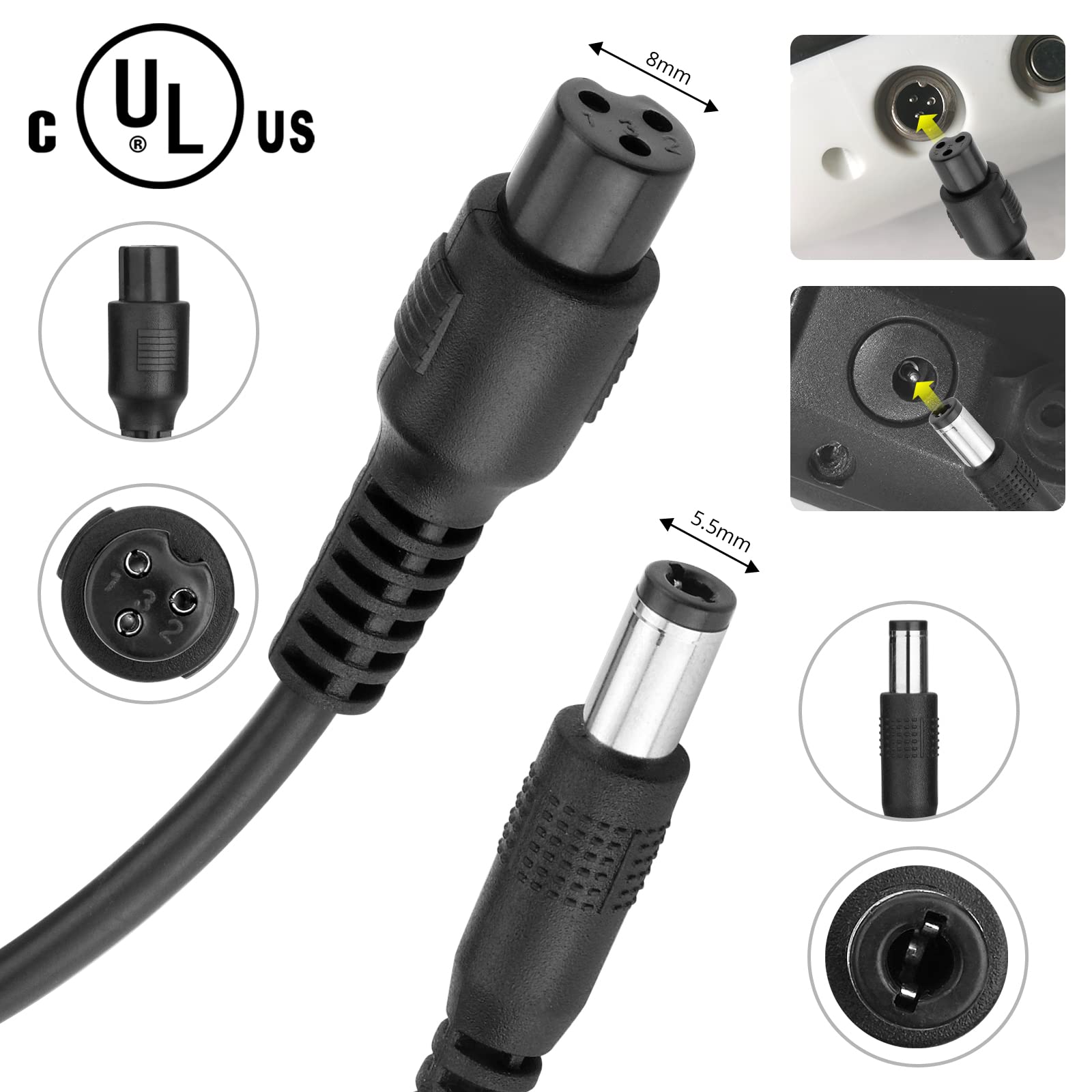 42V Electric Scooter Charger [UL Certified] 2 Plugs Smart Fast & Safe for Hover-1 Gotrax Jetson Etc. Brand's Electric Scooters, Bike, Ebikes, Pocket Mod, Sports Mod 36V Lithium Battery
