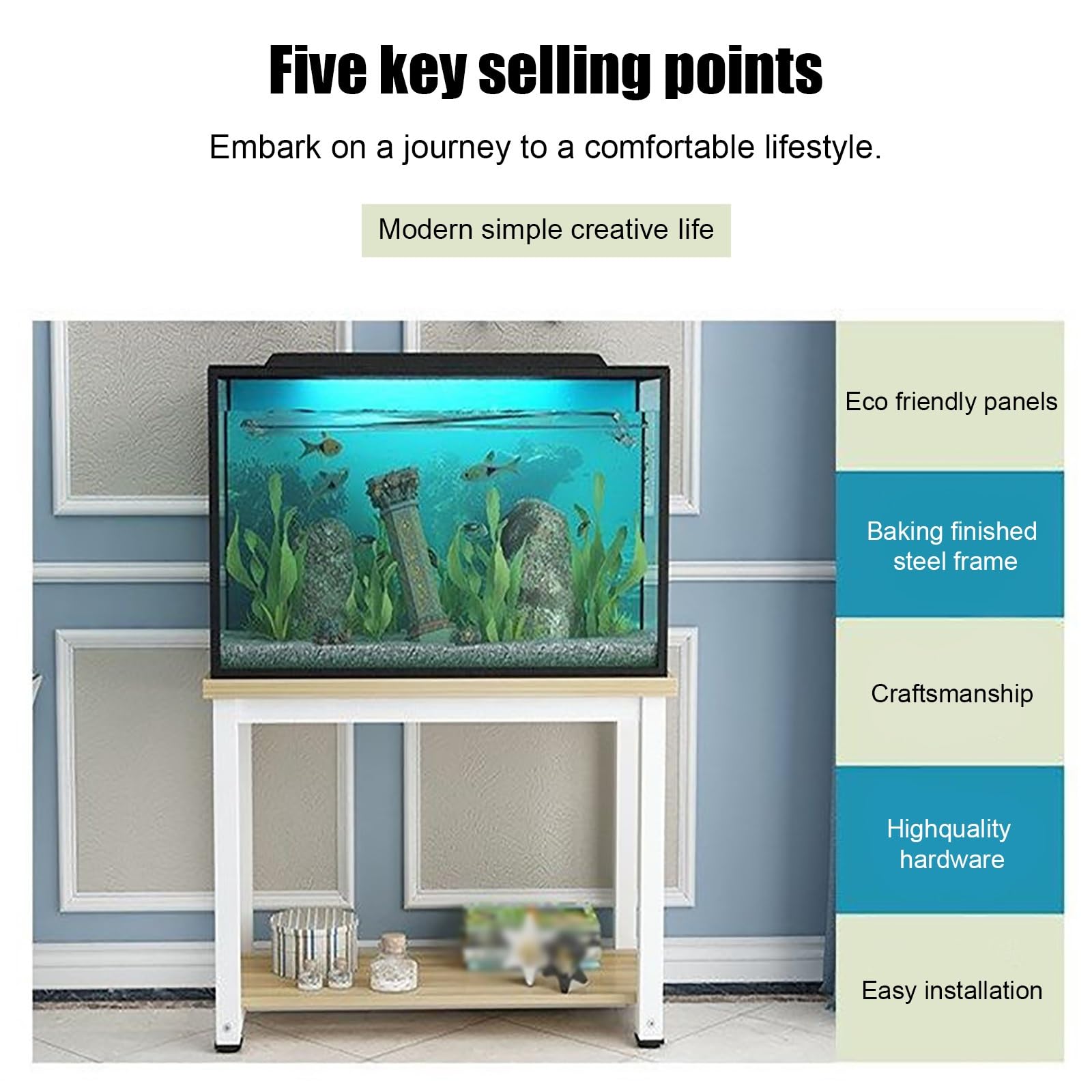 Scaffale per Acquario, Acquario con Mobile | Legno Massello, Piedini Protettivi Antiscivolo, Facile da Installare, Portata di 200 kg(White B,90x40x70cm/35x16x28in)