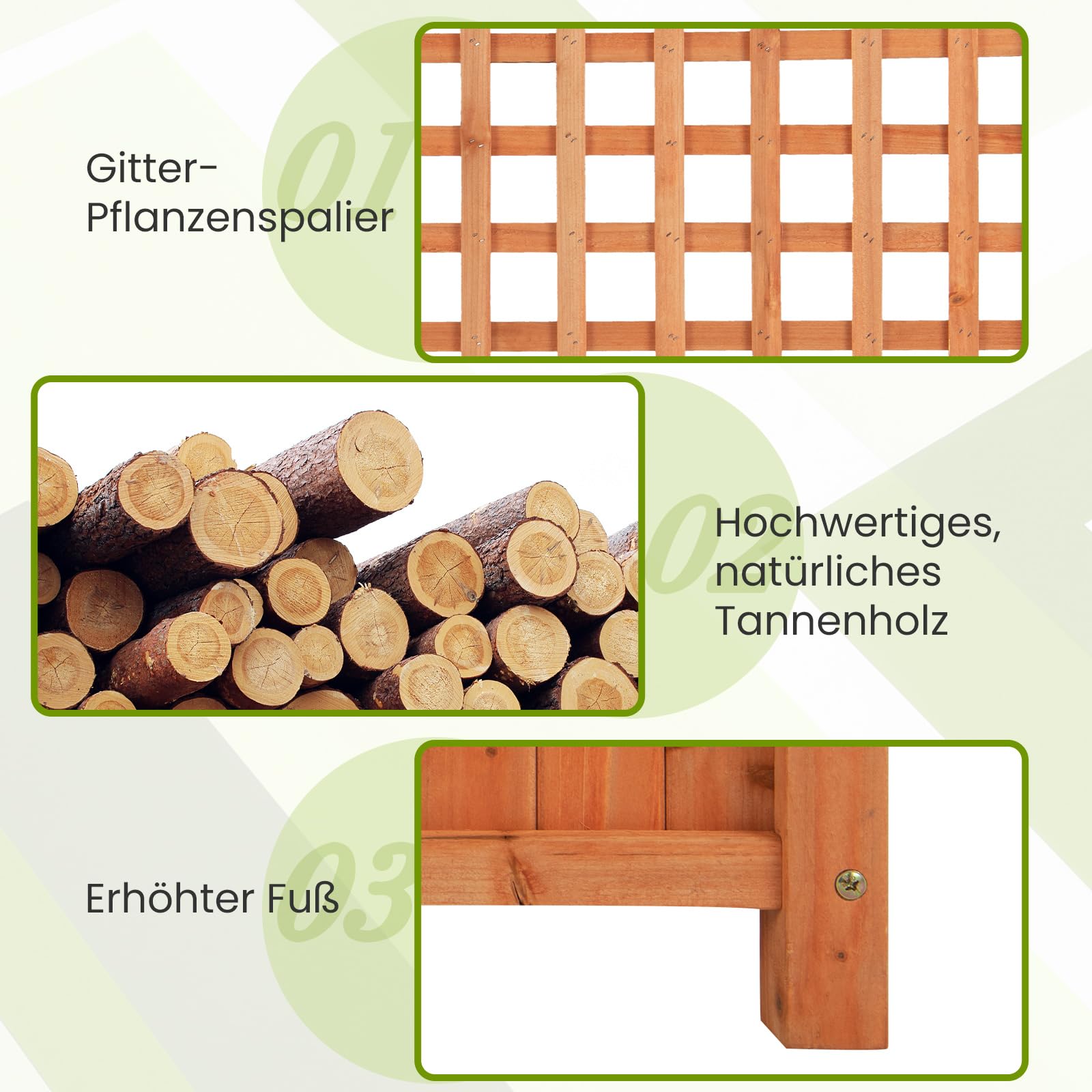 GOPLUS Pflanzkasten mit Rankgitter, Blumenkasten mit Ablauflöchern & Spalier, Gartenbeet aus Tannenholz, Rankhilfe für Kletterpflanzen, Gartenspalier für Garten & Balkon, 90 x 44,5 x 183,5 cm