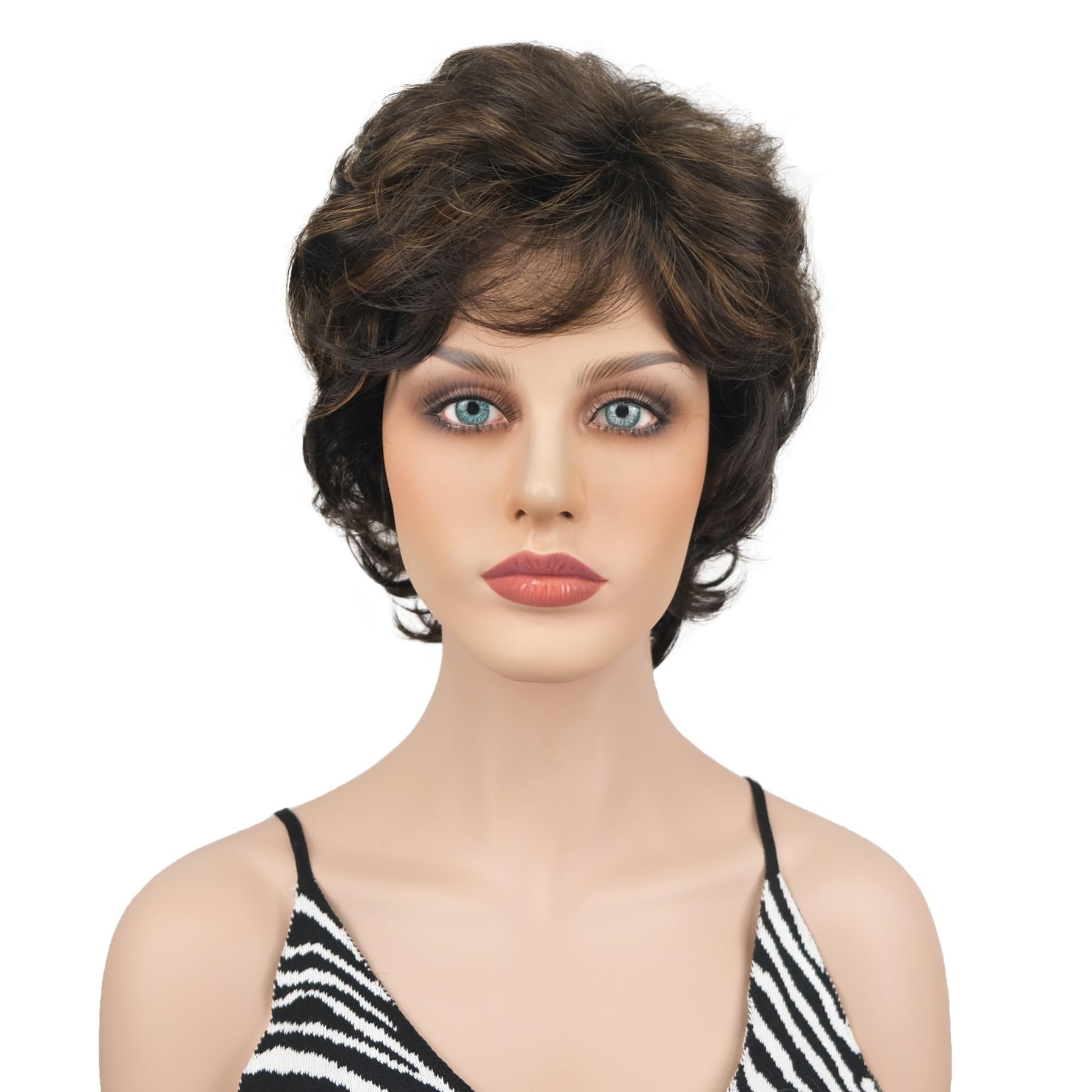 Wiginway Short Curly Wavy Synthetic Hairpiece Wigs with Bangs for Women Girls 6 inches (4TT27)