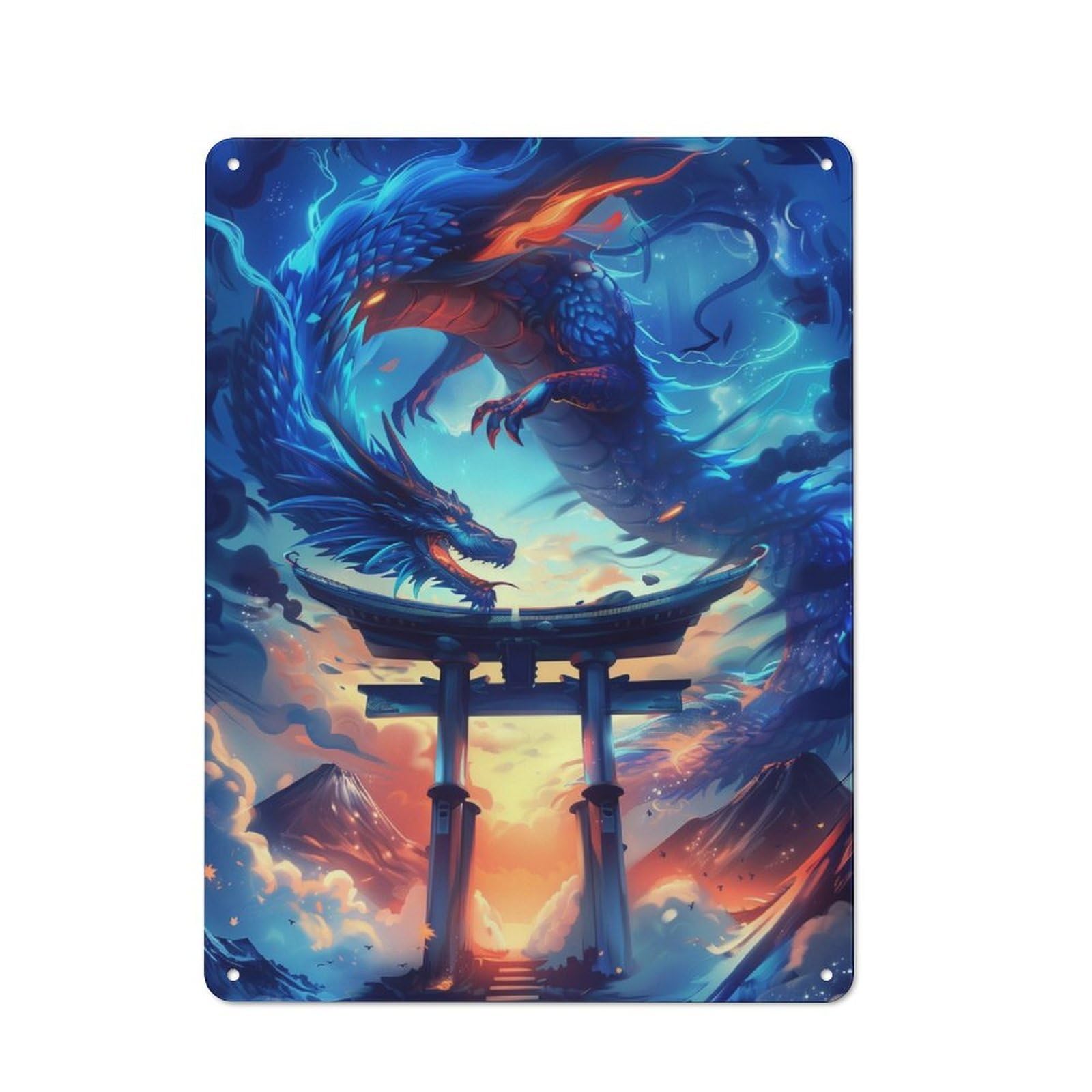 Junmoney Japanese Dragon Torii Gate For Garden Room Or Summerhouse, Vintage Tin Sign 40X30cm, A Metal Wall Feature For Garden Rooms And Summerhouses