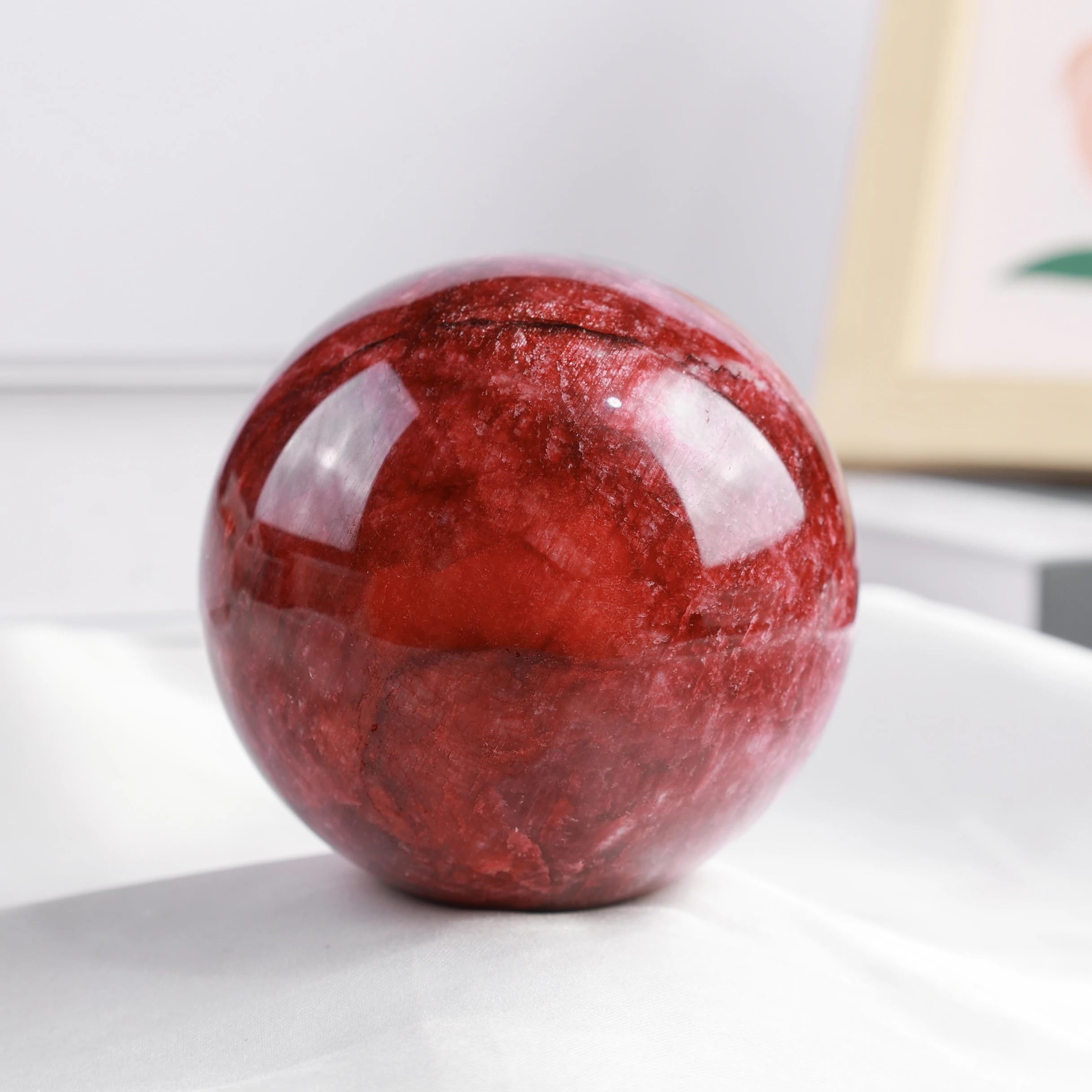 AARTERZZA 1pc 5.5-6cm Red Moonstone Sphere Ball Polishing Crystal Home Decoration