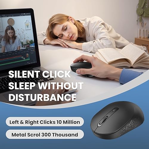 Miniatura 5 de TECKNET Ratón inalámbrico Bluetooth, receptor USB-A Bluetooth 5.0 y 2.4G, compacto y portátil, clic silencioso, diseño ergonómico simétrico, batería