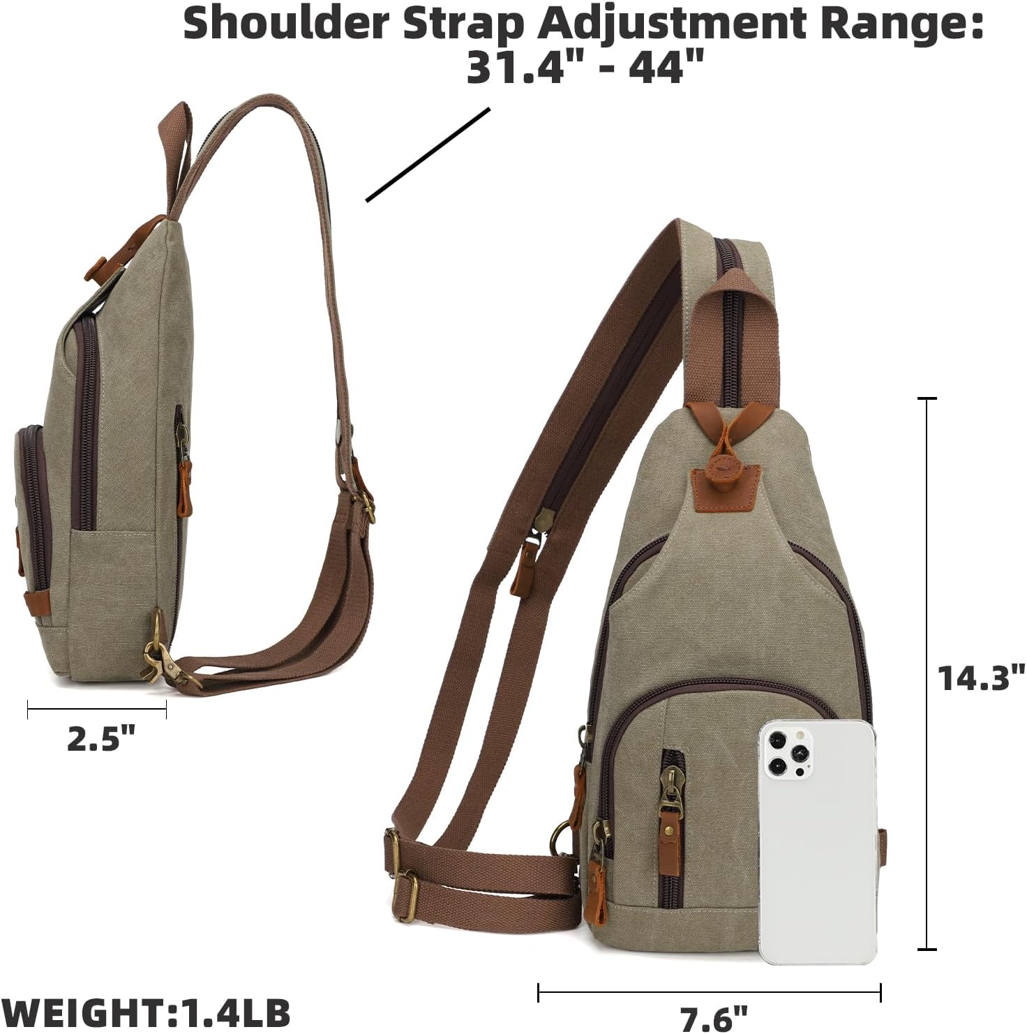 KL928 Canvas Sling Bag Crossbody Backpack Shoulder Casual Rucksack for Men Women,Olive Green - Image 2