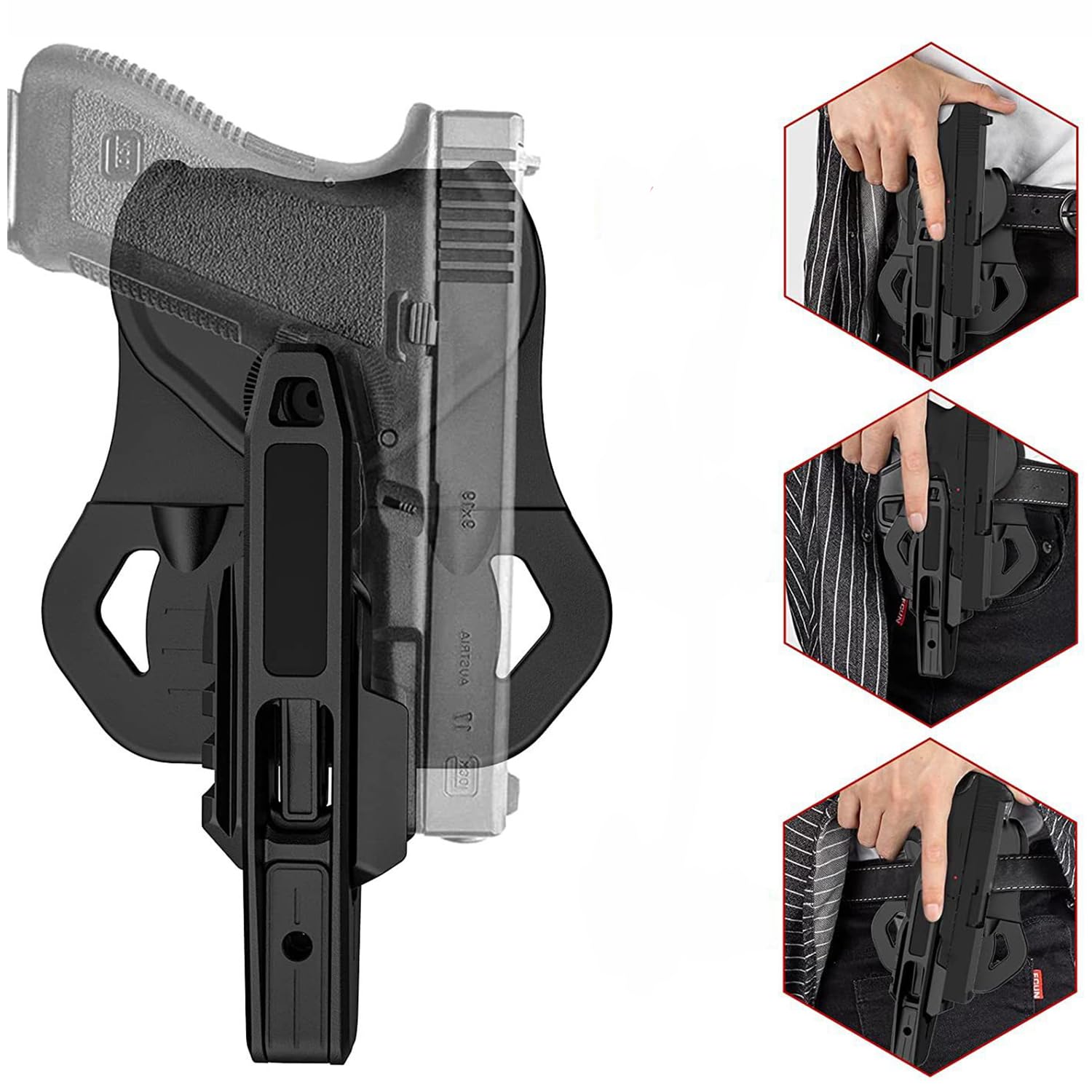 G17 G19 Holster,OWB Right/Left Hand Kydex Integrated Rails Gun Holster Compatible with 9mm Glock 17/19/23/34/45/48/.40 S&W/.357