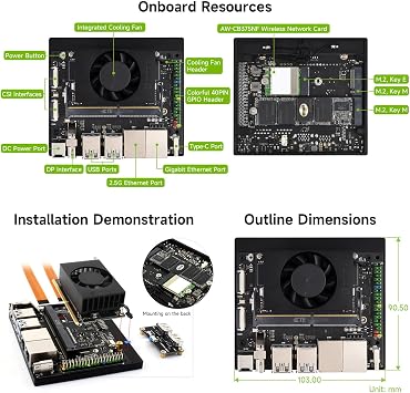 Waveshare Jetson Orin NX AI Dual ETH Development Kit for Embedded and Edge Systems, Bundle with 16GB Memory Jetson Orin NX Module,Jetson-ORIN-IO-Base-B, USB Expansion Board and so on (9 Items)