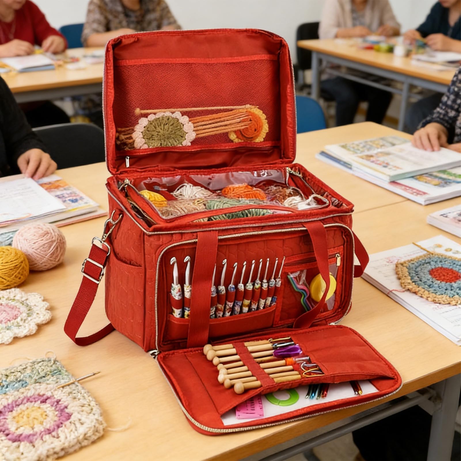 Borsa per Filati Borsa Tote a Tracolla Regolabile e Portatile | Grande Borsa per Maglia e Uncinetto per Donne, Mamme, Appassionate di Fai da Te, Ferri, e Trasferte