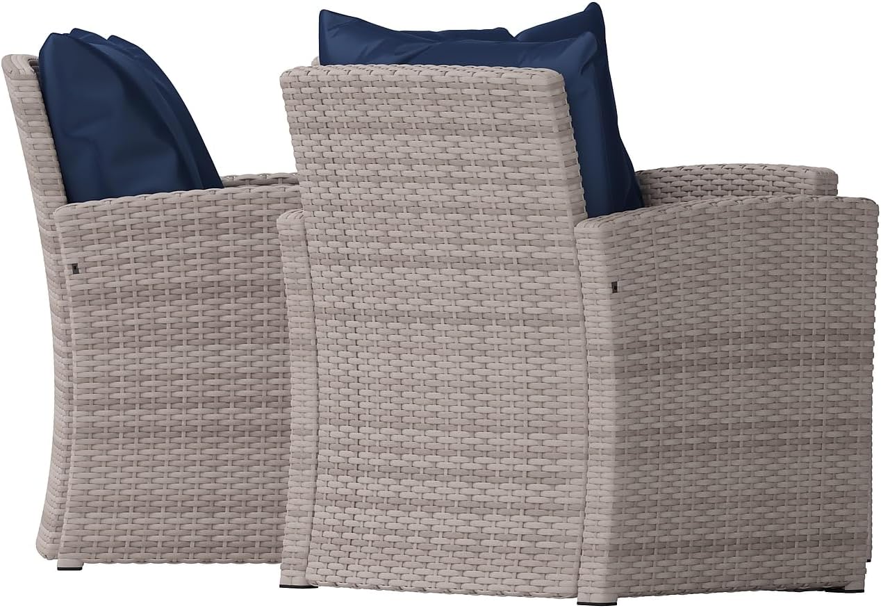 Flash Furniture Aransas Series 4 Piece Light Gray Patio Set with Navy Back Pillows and Seat Cushions