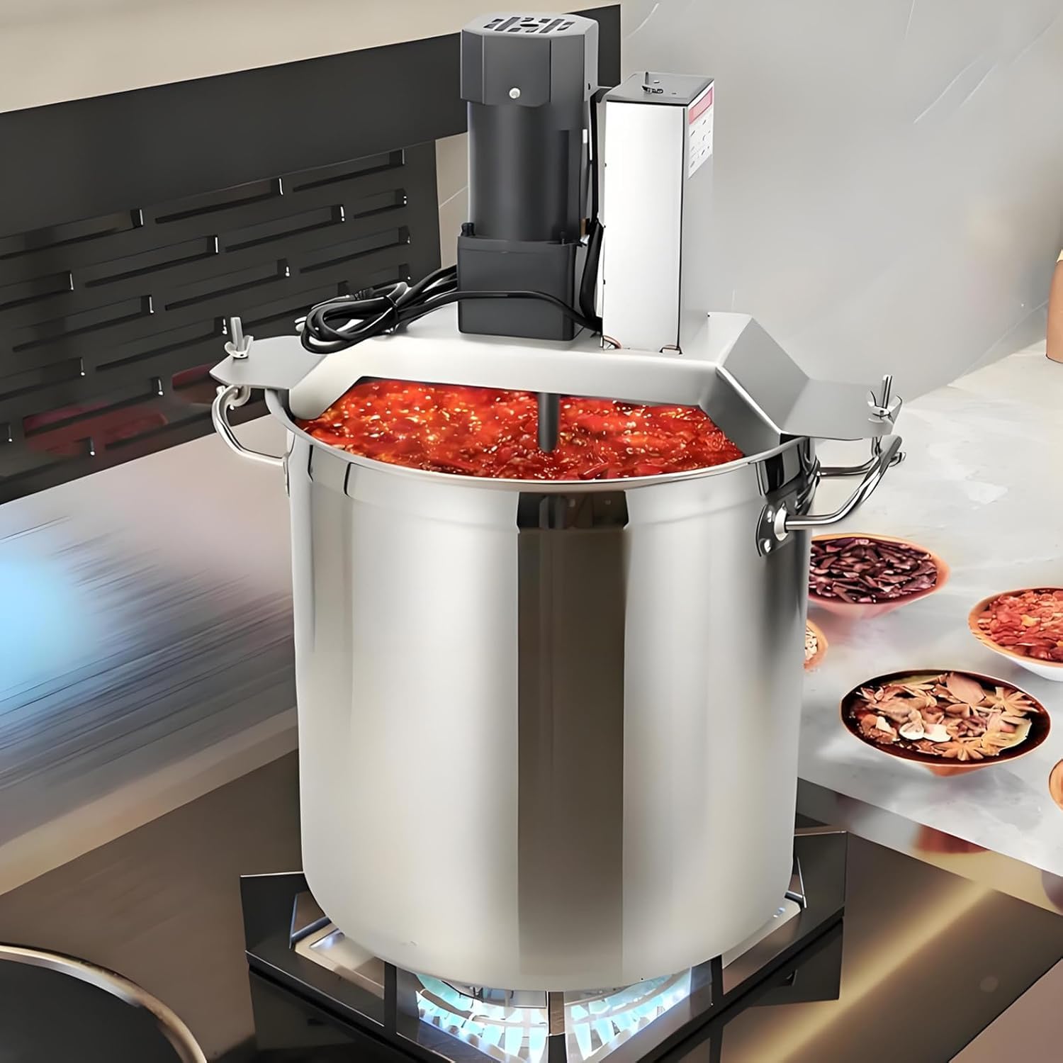 Máquina Mezcladora Automática 40L/80L para Salsas - Batidora Industrial de Acero Inoxidable con 4 Aspas Raspadoras, Ideal para Salsa Espesa, Mermelada, Sopas, Rellenos y Condimentos de Olla Caliente