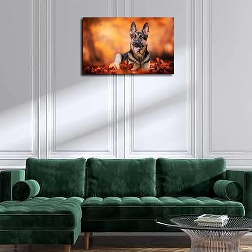 Miniatura 3 de SGRACE Póster de pastor alemán con diseño de animales domésticos del bosque otoñal, arte de pared para decoración del hogar y la oficina con marco,