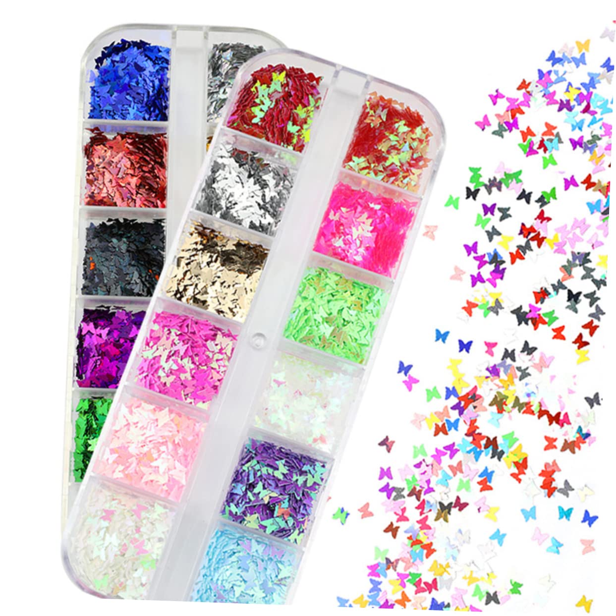 Gogogmee 12 Butterfly Sequins Set Chunky Glitter Boxed Nail Art Glitter Sequins Iridescent for DIY Makeup Dec