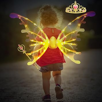 Pet Glowing Electric Light Up Elf Butterfly Wings With LED Lights and Music - Halloween Costumes Dress Up Dog Fairy Wing for Kids Women Yellow Lights