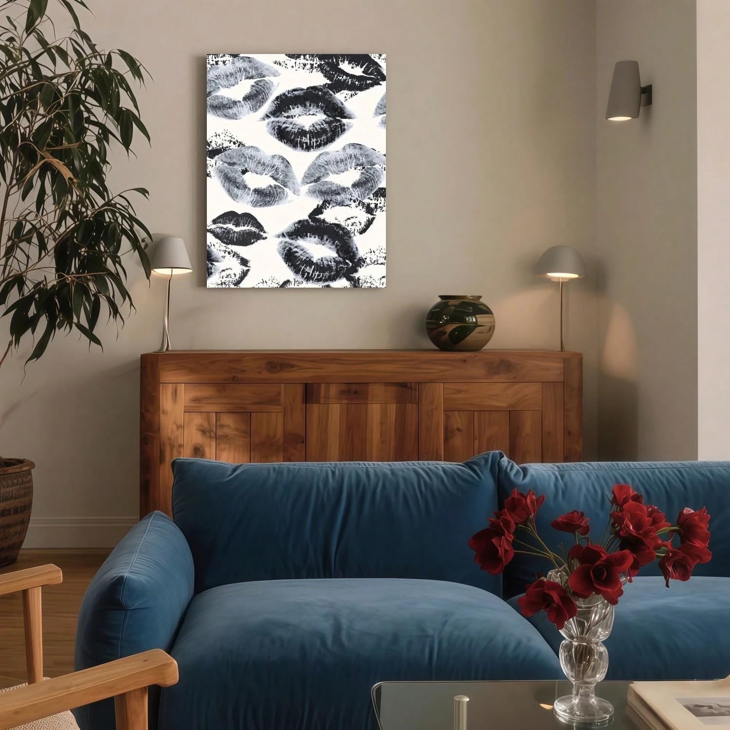Tzkbdma No Frame Canvas Poster Print Wall Art Black And White Abstract Lip Art Canvas Poster – Modern Chic Wall Decor For Living Room(21X30cm/Without Frame)